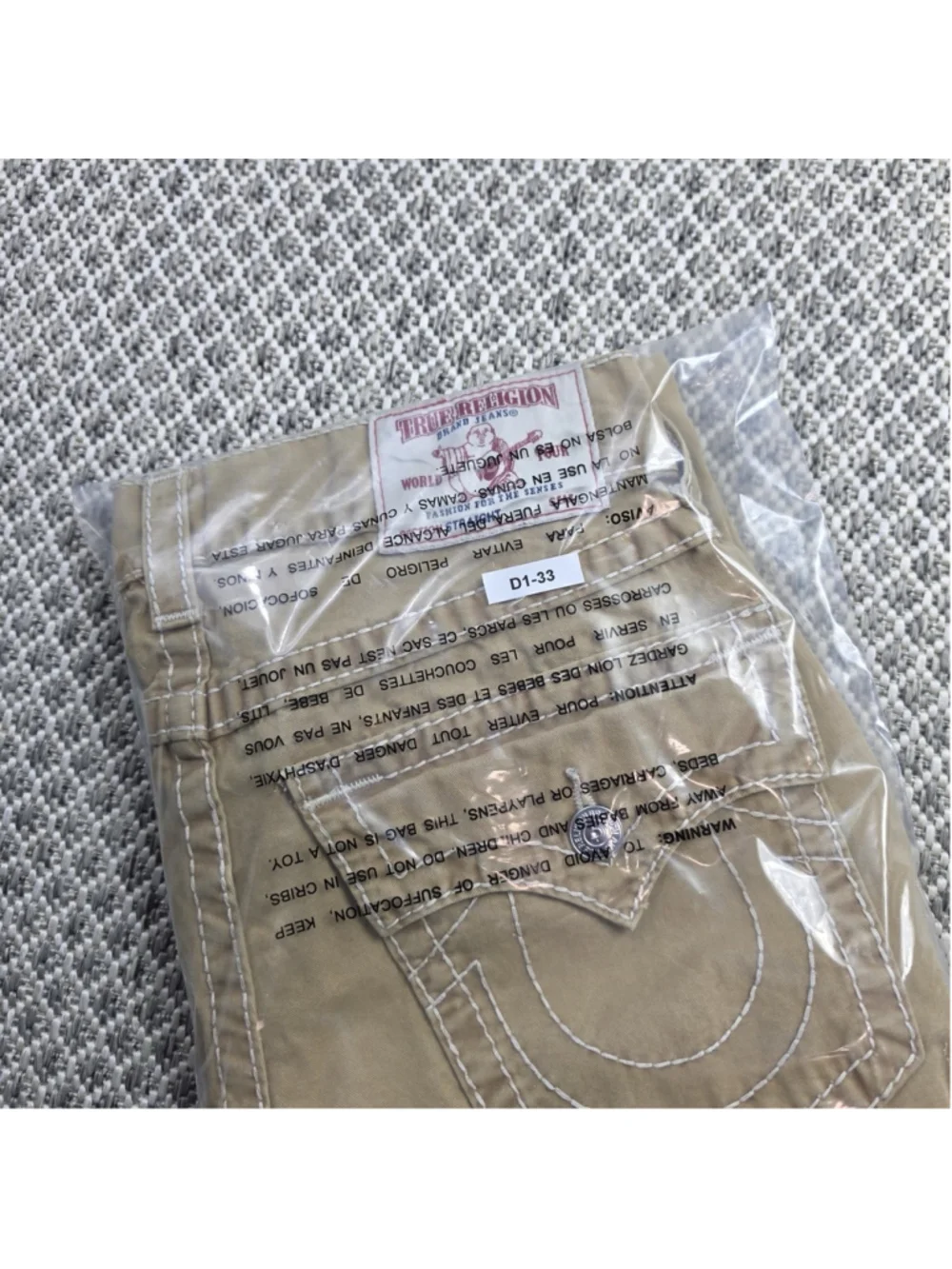 True Religion World Tour Natural Big T Straight Flap Jeans Men’s 31 Khaki Y2K